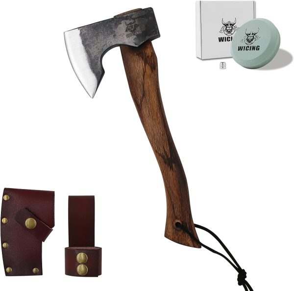 13.5 Inch Hatchet, Camping Axes and Hatchets 1065 Carbon Steel and Beech Handle, Survival Hatchet with Leather Sheath