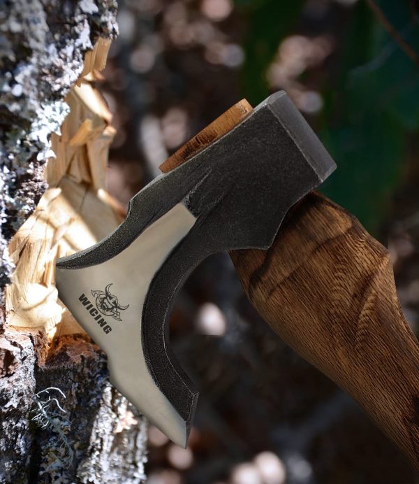 Splitting Axe, 14.8 - inch Camping Hatchet with Leather Sheath, Chopping Axe 1055 High Carbon Steel and Beech Wooden Handle - Image 4