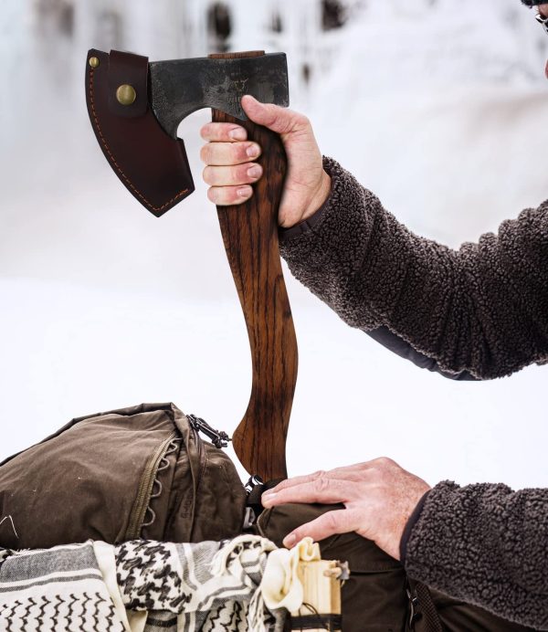 Camping Hatchet - 15.2 inches Chopping Axe for Wood Splitting and Kindling, 1055 High Carbon Steel and Beech Wooden Handle, with Leather Sheath - Image 4