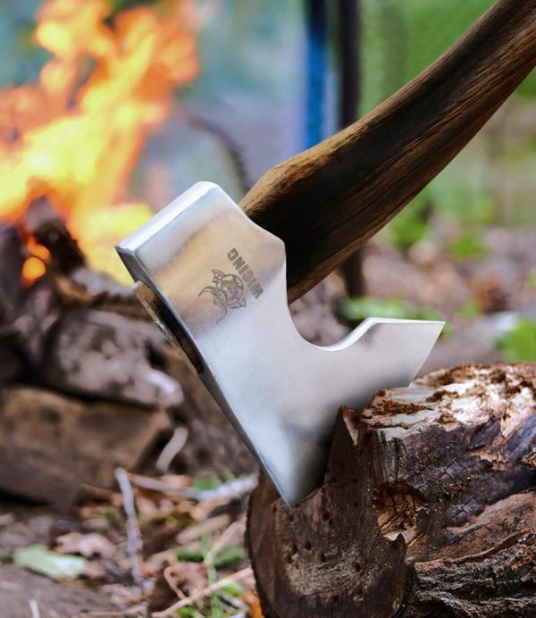 13.5 Inch Hatchet, Camping Axe 1055 Carbon Steel and Beech Handle, Survival Hatchet with Leather Sheath for Wood Splitting and Kindling - Image 2