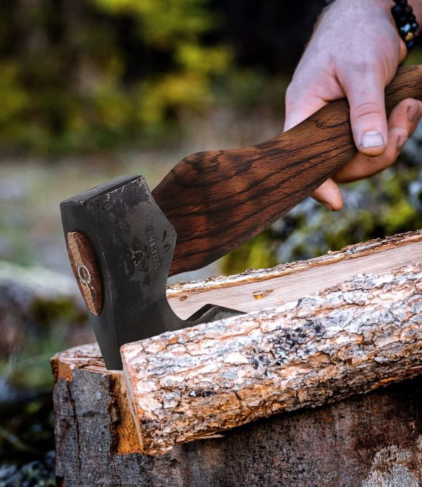 Camping Hatchet - 15.2 inches Chopping Axe for Wood Splitting and Kindling, 1055 High Carbon Steel and Beech Wooden Handle, with Leather Sheath - Image 2