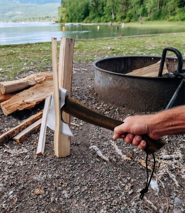 13.5 Inch Hatchet, Camping Axe 1055 Carbon Steel and Beech Handle, Survival Hatchet with Leather Sheath for Wood Splitting and Kindling - Image 4