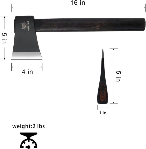 16" Throwing Axes for Axe Throwing Competitions, 1065 High Manganese Steel & Hickory Wood Handle with Nylon Sheath - Image 2