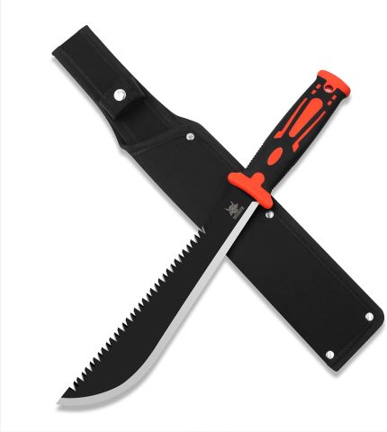 Machete with Saw, 16.5 In Machetes for Bushcraft, Outdoor Hiking, Garden Cutting Trees and Yard Work, Ergonomic No-Slip Handle with Sheath